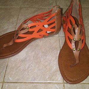 Orange and brown closed-back thong sandals